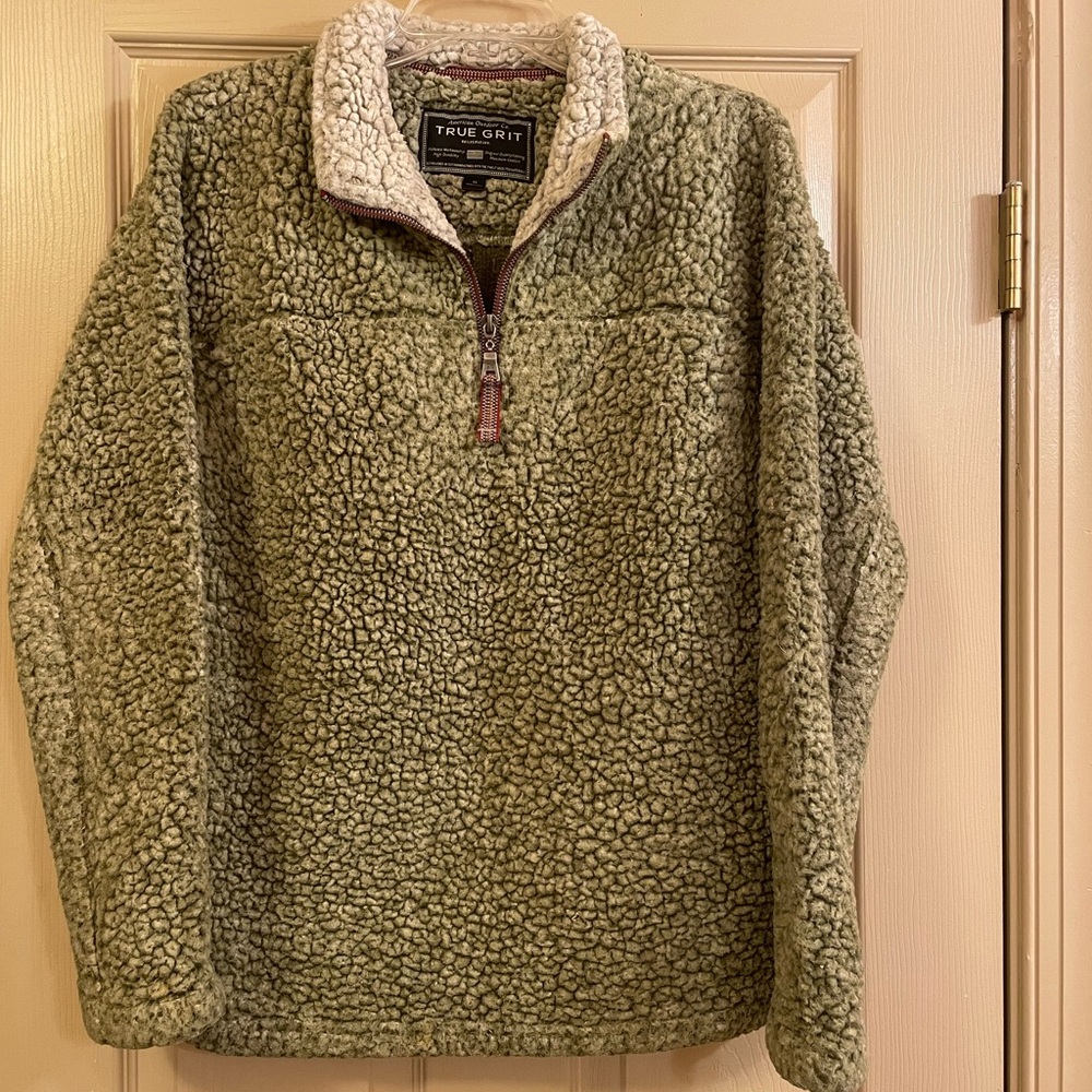 True Grit Green Fuzzy 1/4 Zip Up Pullover Sweater, Cozy‎ Fleece - Size XS